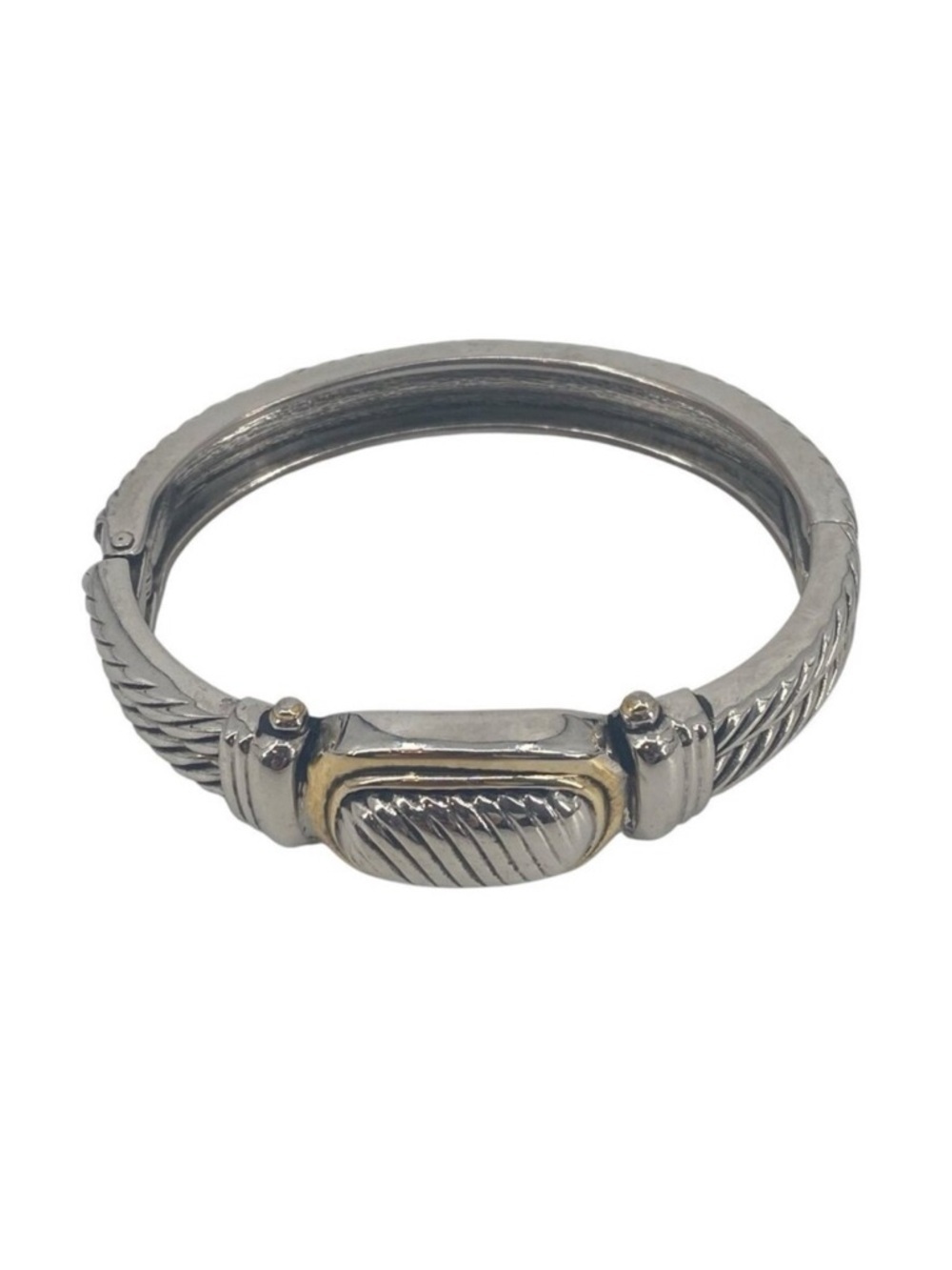 Cable Hinge Bangle Bracelet Two-Tone Silver Tarnished